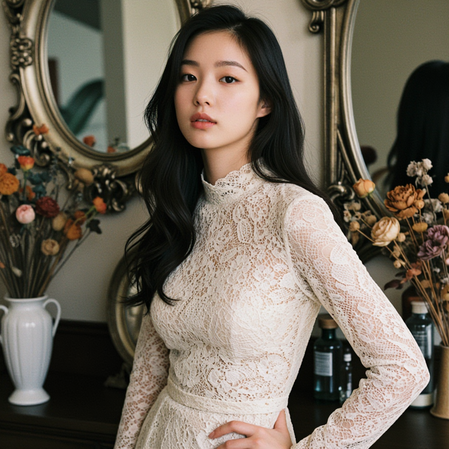 빈티지 드레스를 입은 여인